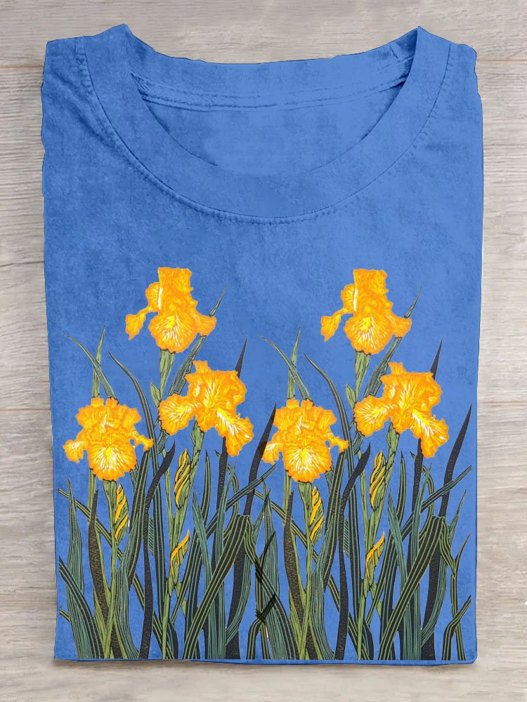 T-shirts Femmes Décontracté Floral Été Coton Manches Courtes Régulier Droit Élasticité moyenne Oui