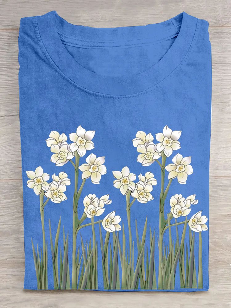 T-shirts Décontracté Floral Été Coton Quotidien Col Rond Droit Régulier Oui pour Femmes