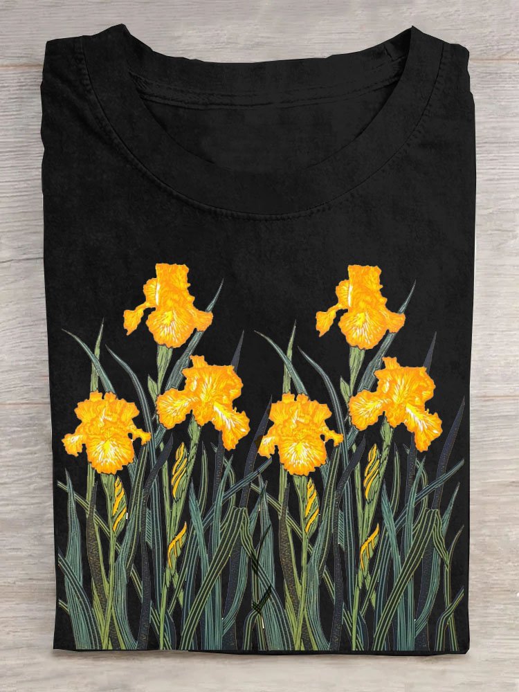 T-shirts Femmes Décontracté Floral Été Coton Manches Courtes Régulier Droit Élasticité moyenne Oui