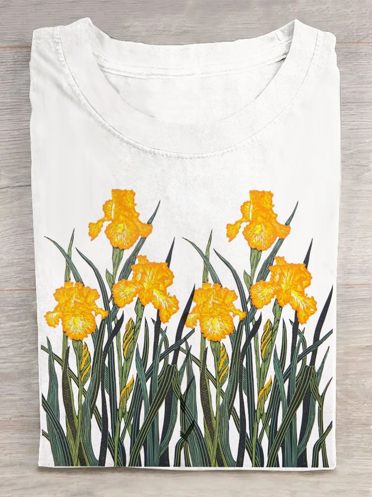 T-shirts Femmes Décontracté Floral Été Coton Manches Courtes Régulier Droit Élasticité moyenne Oui