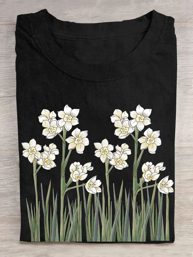 T-shirts Décontracté Floral Été Coton Quotidien Col Rond Droit Régulier Oui pour Femmes