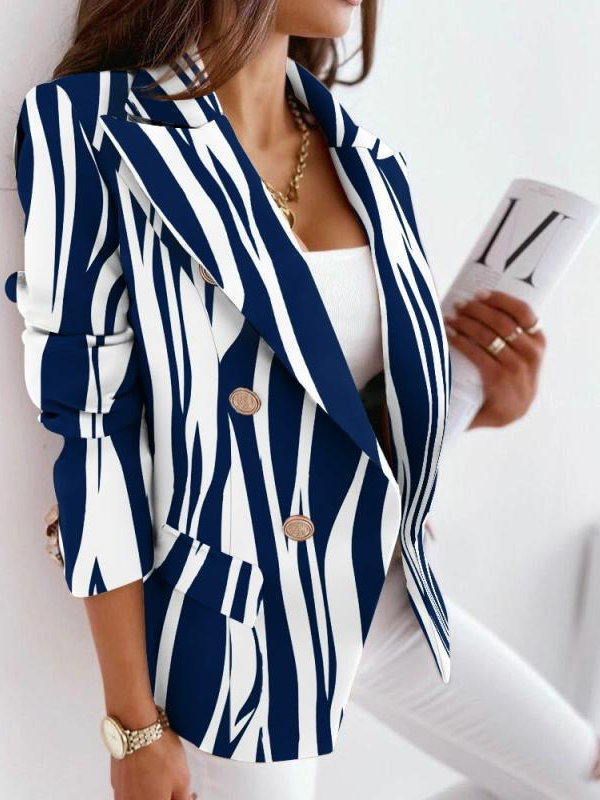 Micro-élasticité à Col Revers Manches Longues Régulier Floral Blazer pour Femmes