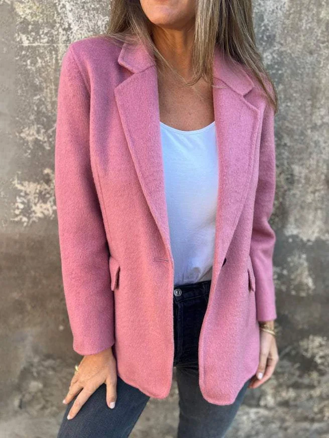 à Col Revers Manches Longues Régulier Plain Blazer pour Femmes