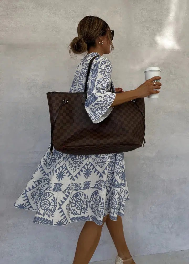 Femmes Ethnique Blanc Col V Confortable Robe de Longueur Au Genou Décontracté
