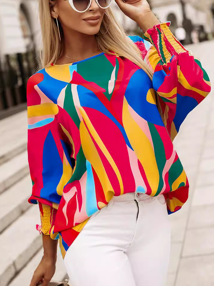 Chemisiers1 Femmes Géométrique Décontracté Printemps / Automne Polyester Quotidien Ample Manches Longues Droit Régulier