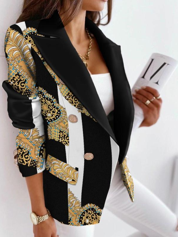 Micro-élasticité à Col Revers Manches Longues Régulier Floral Blazer pour Femmes