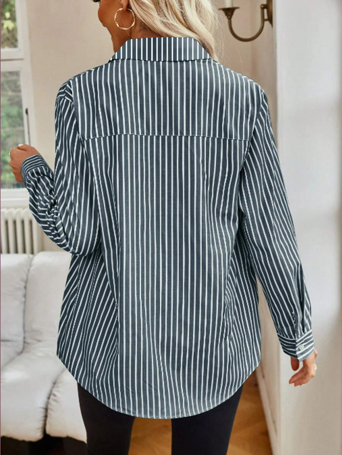 Chemises Femmes Rayé Rétro Printemps / Automne Polyester Imprimé Léger Aucune élasticité Manches trois quarts Droit