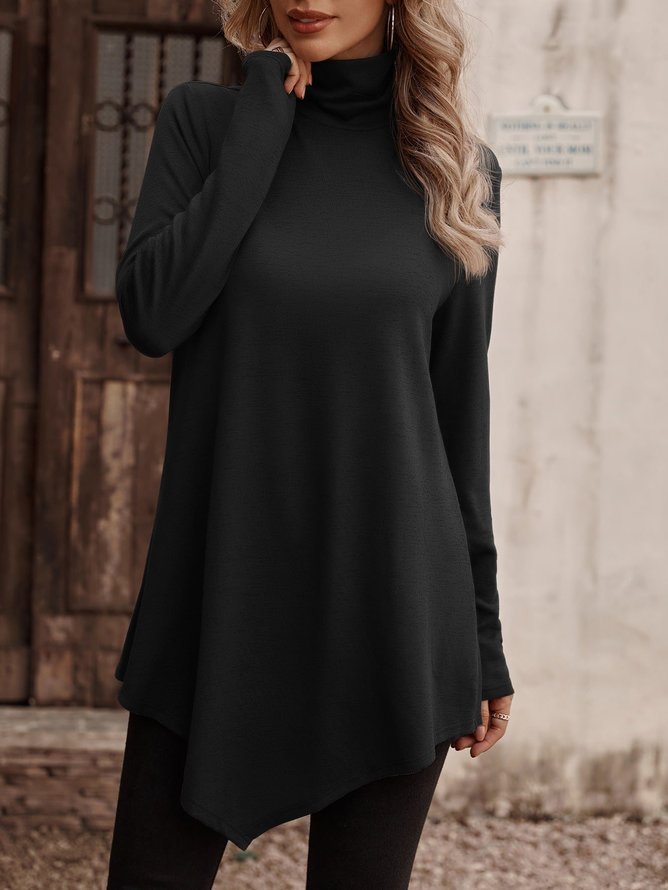 T-shirts Femmes Décontracté Plain Printemps / Automne Quotidien Manches Longues Mi-long Droit Régulier Élasticité moyenne