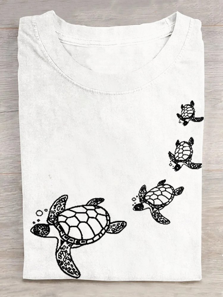 T-shirts Femmes Décontracté Été Tortue Coton Quotidien Ample Manches Courtes Droit Élasticité moyenne