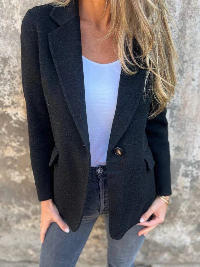 à Col Revers Manches Longues Régulier Plain Blazer pour Femmes