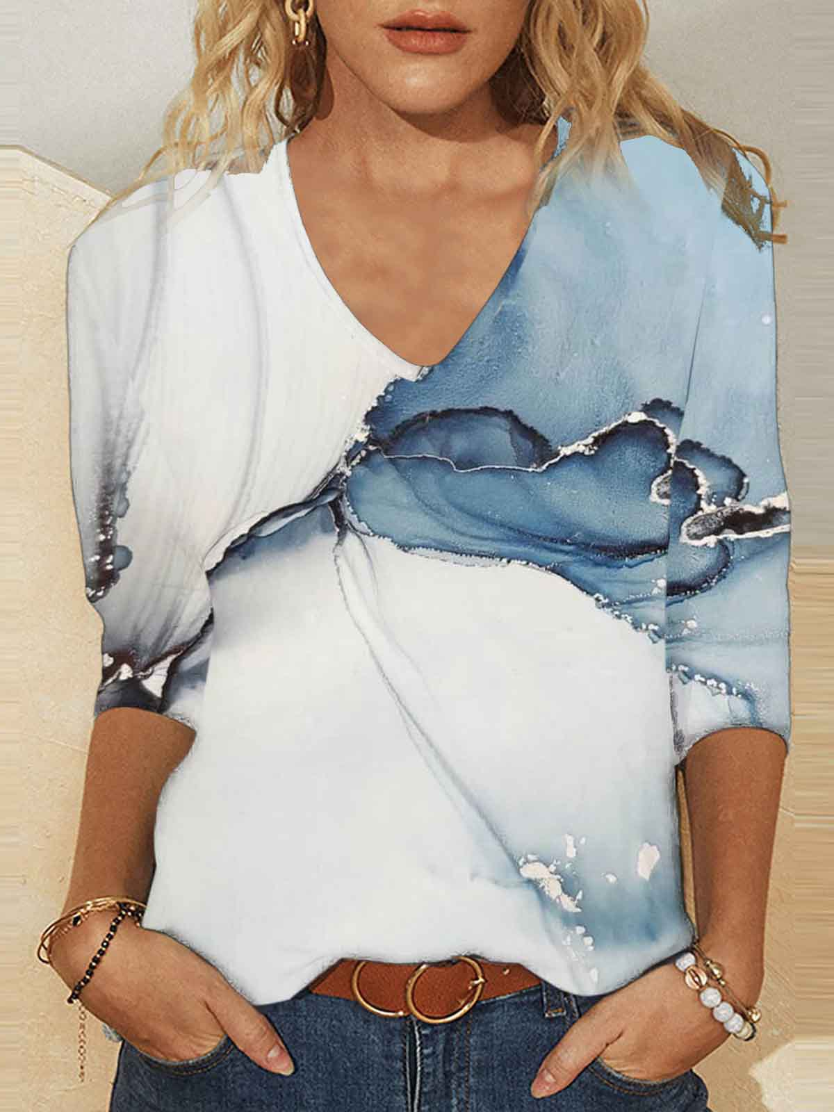 T-shirts Femmes Décontracté Abstrait Printemps / Automne Imprimé Quotidien Jersey Manches Longues Régulier Régulier