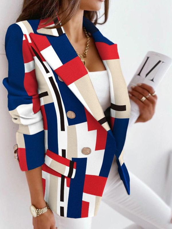 Micro-élasticité à Col Revers Manches Longues Régulier Floral Blazer pour Femmes