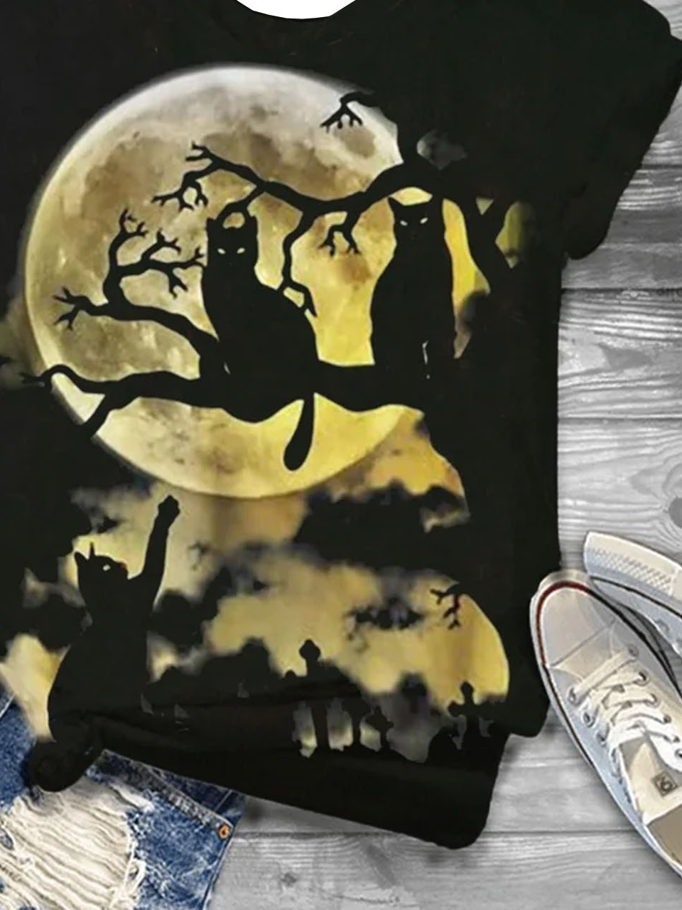 T-shirts Décontracté Été Lune Micro-élasticité Ample Manches Courtes Régulier Droit Régulier pour Femmes