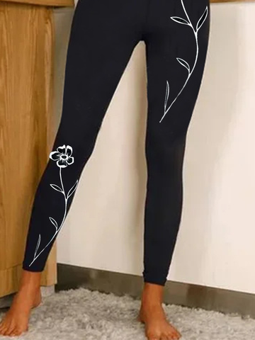 Pantalons De Yoga Femmes Décontracté Floral Toutes Les Saisons Aucune élasticité Quotidien Jersey Pantalon coupe slim Long Droit