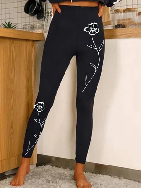 Pantalons De Yoga Femmes Décontracté Floral Toutes Les Saisons Aucune élasticité Quotidien Jersey Pantalon coupe slim Long Droit