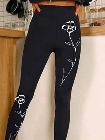 Pantalons De Yoga Femmes Décontracté Floral Toutes Les Saisons Aucune élasticité Quotidien Jersey Pantalon coupe slim Long Droit