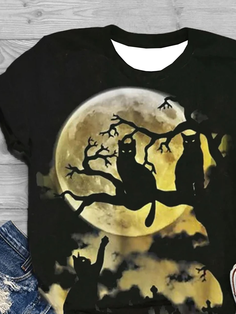 T-shirts Décontracté Été Lune Micro-élasticité Ample Manches Courtes Régulier Droit Régulier pour Femmes