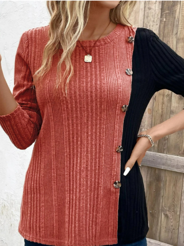 Chemisiers1 Décontracté Bloc de Couleur Printemps / Automne Micro-élasticité Quotidien Ample Jersey Régulier Régulier pour Femmes