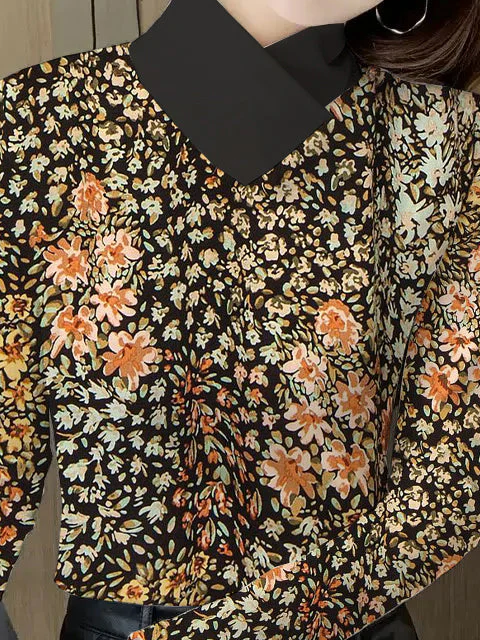Chemisiers1 Femmes Décontracté Floral Printemps / Automne Micro-élasticité Coupe Régulière chaleur Meilleure vente Manches Longues Régulier