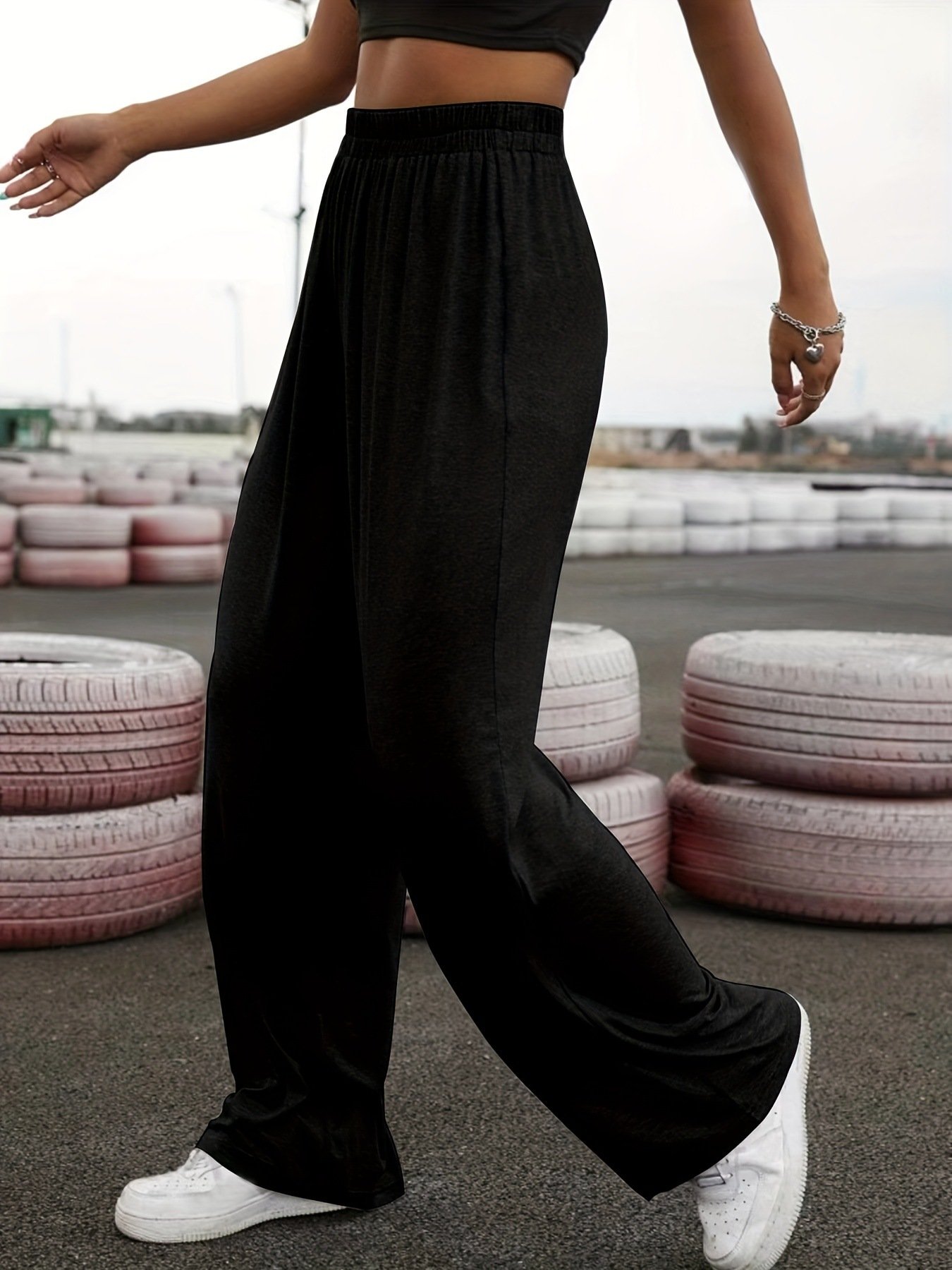Pantalons Décontracté Plain Printemps / Automne à Haute Élasticité Quotidien Ample Jersey Long Régulier pour Femmes