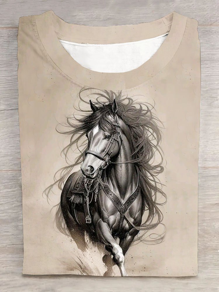 T-shirts Femmes Décontracté Été cheval Jersey Manches Courtes Col Rond Régulier Droit Régulier