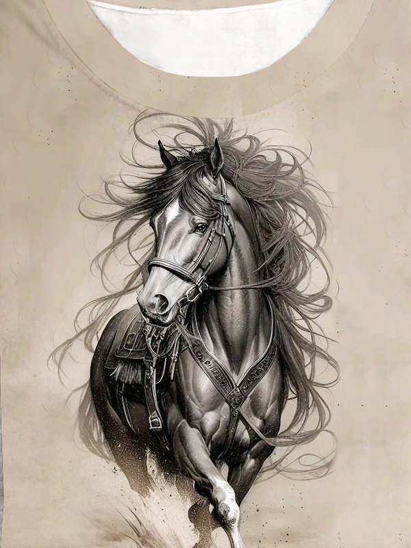 T-shirts Femmes Décontracté Été cheval Jersey Manches Courtes Col Rond Régulier Droit Régulier