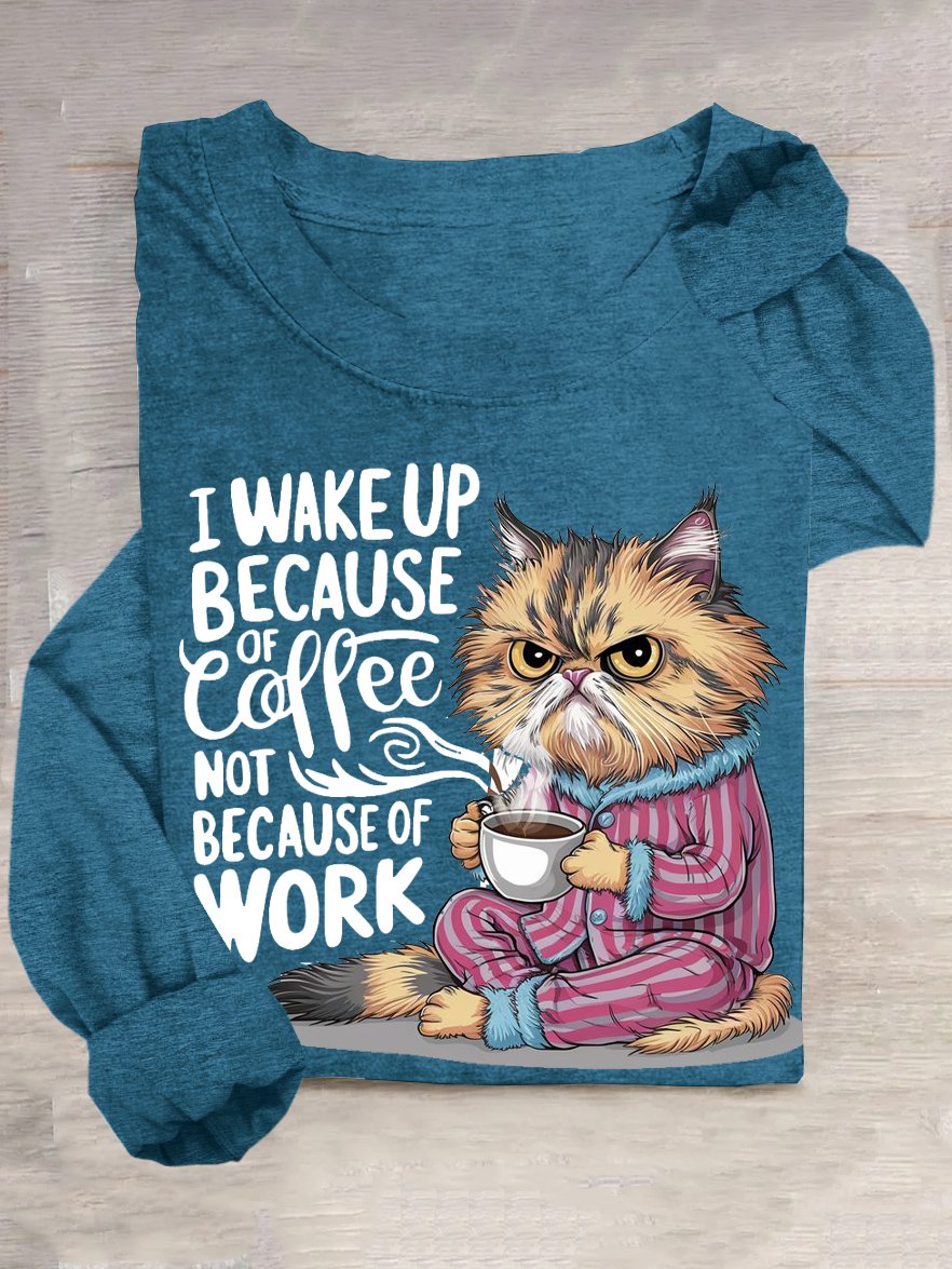 T-shirts Femmes Décontracté Printemps / Automne Chat Quotidien Manches Longues Col Rond en Mélangé de Coton Droit Élasticité moyenne