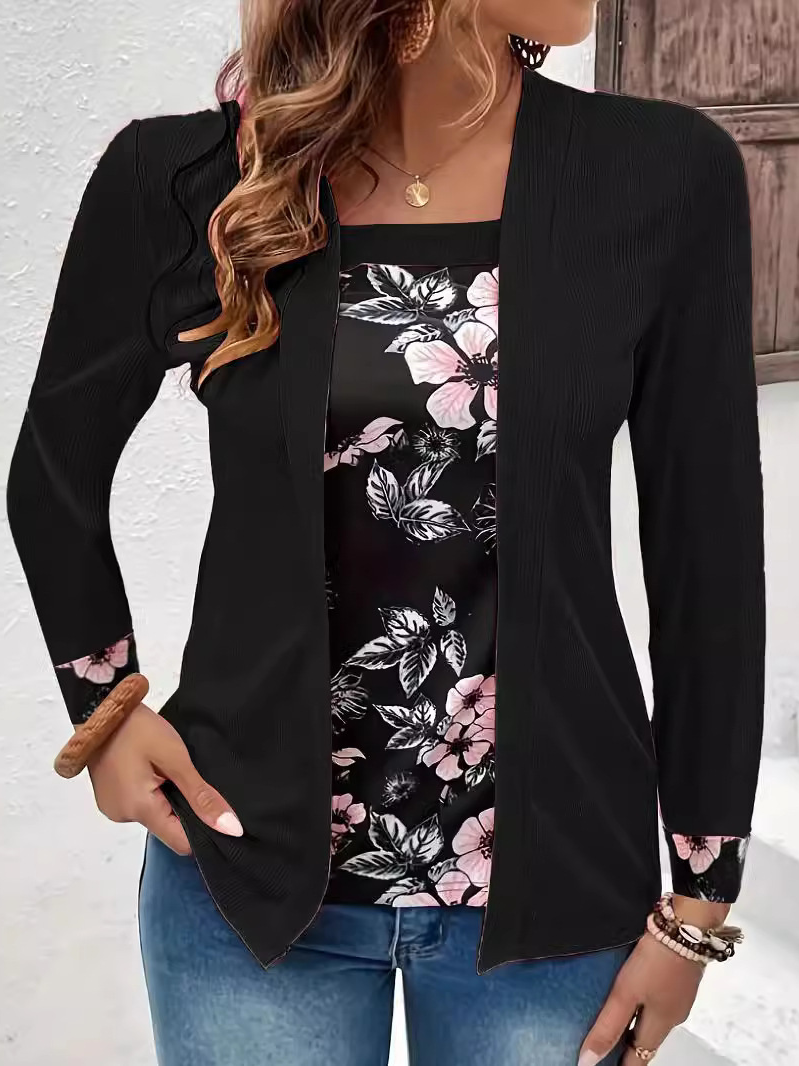 Chemisiers1 Décontracté Floral Printemps / Automne Col Carré Quotidien Ample Jersey Régulier Droit pour Femmes