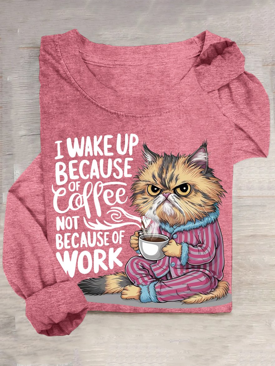 T-shirts Femmes Décontracté Printemps / Automne Chat Quotidien Manches Longues Col Rond en Mélangé de Coton Droit Élasticité moyenne