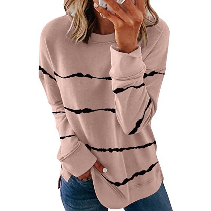 Sweat-shirts Rayé Décontracté Printemps / Automne Polyester Micro-élasticité Ample Manches Longues Droit Régulier pour Femmes