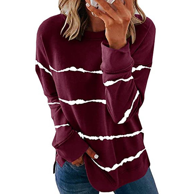 Sweat-shirts Rayé Décontracté Printemps / Automne Polyester Micro-élasticité Ample Manches Longues Droit Régulier pour Femmes