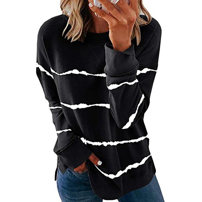 Sweat-shirts Rayé Décontracté Printemps / Automne Polyester Micro-élasticité Ample Manches Longues Droit Régulier pour Femmes