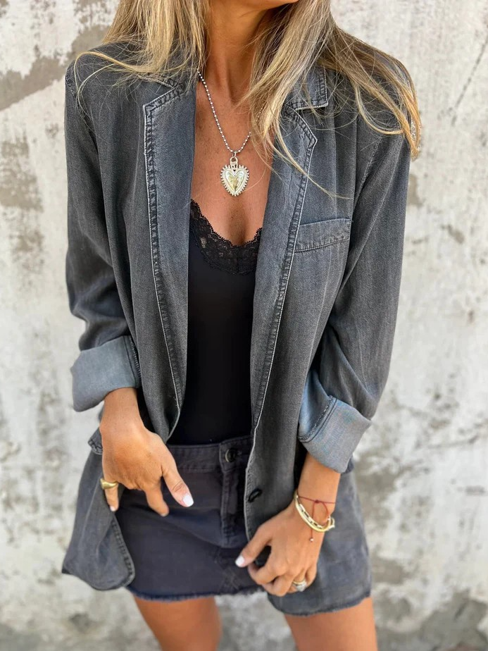 à Col Revers Manches Longues Régulier Plain Blouson pour Femmes