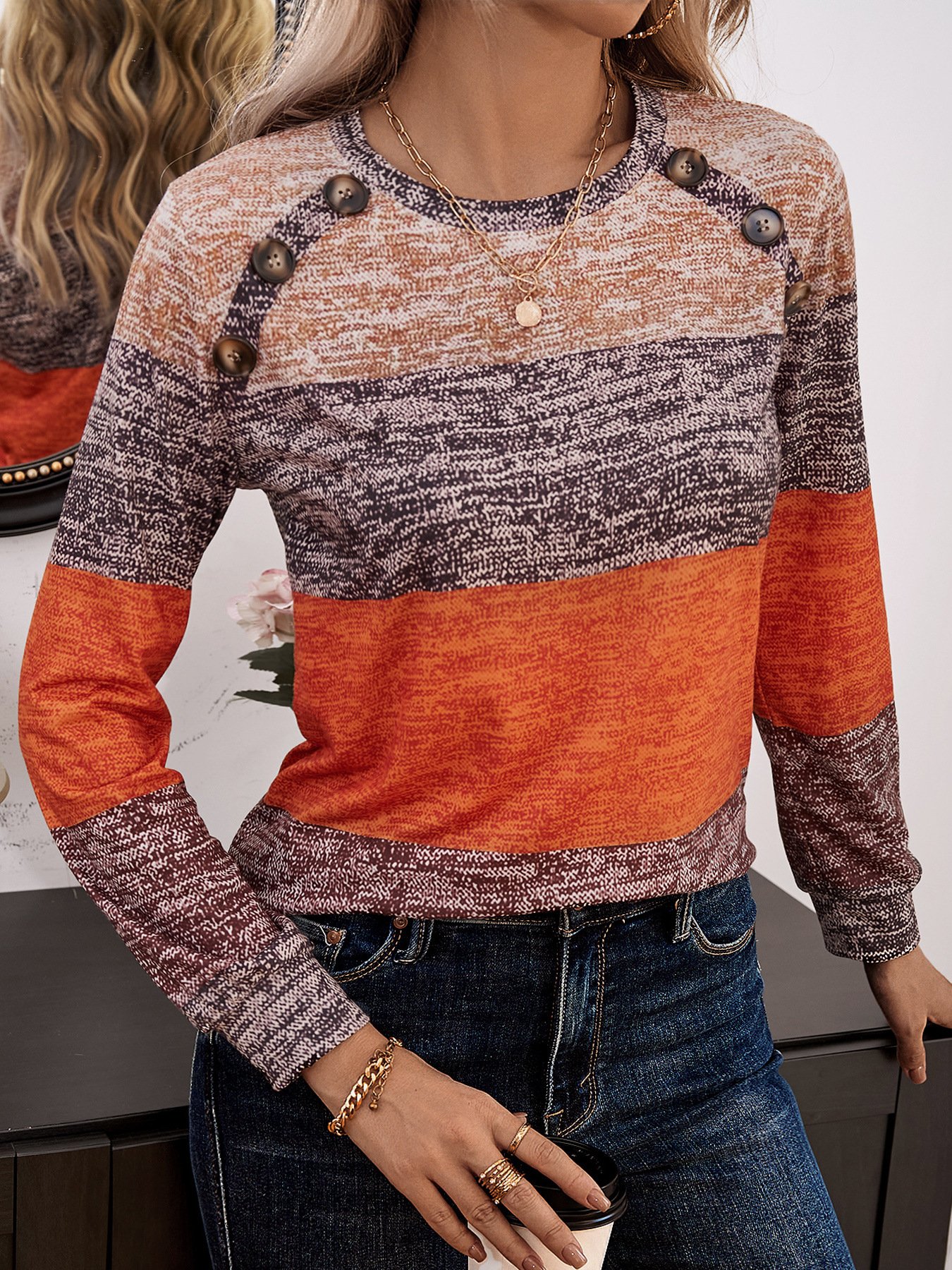 T-shirts Décontracté Bloc de Couleur Printemps / Automne Micro-élasticité Ample Entaillé Régulier Droit Régulier pour Femmes