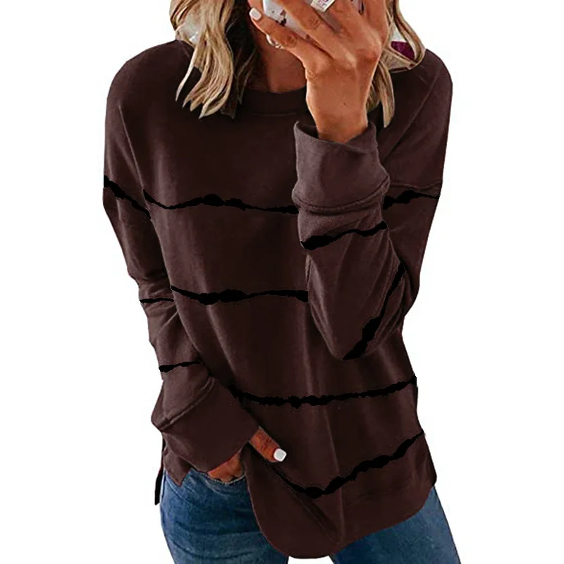 Sweat-shirts Rayé Décontracté Printemps / Automne Polyester Micro-élasticité Ample Manches Longues Droit Régulier pour Femmes
