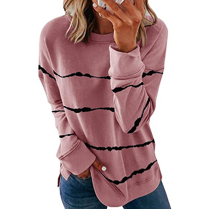 Sweat-shirts Rayé Décontracté Printemps / Automne Polyester Micro-élasticité Ample Manches Longues Droit Régulier pour Femmes