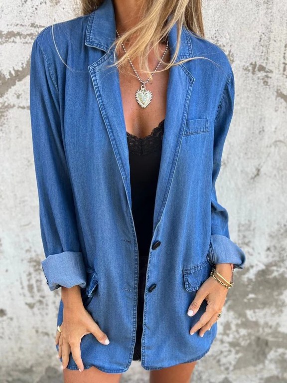 à Col Revers Manches Longues Régulier Plain Blouson pour Femmes