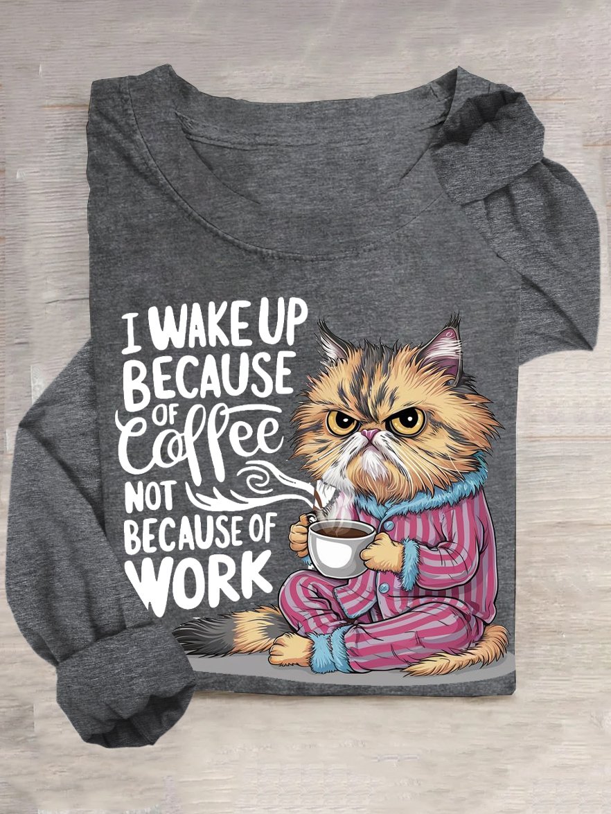 T-shirts Femmes Décontracté Printemps / Automne Chat Quotidien Manches Longues Col Rond en Mélangé de Coton Droit Élasticité moyenne