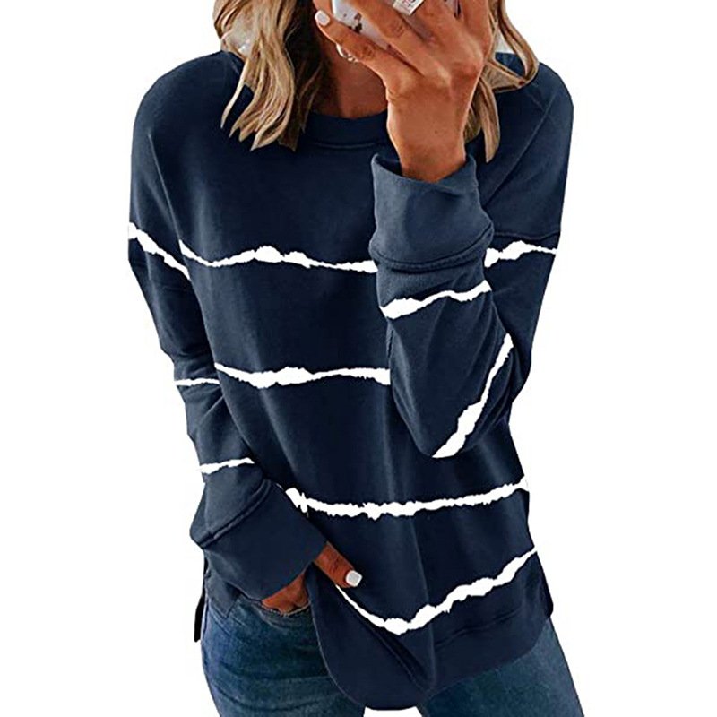 Sweat-shirts Rayé Décontracté Printemps / Automne Polyester Micro-élasticité Ample Manches Longues Droit Régulier pour Femmes