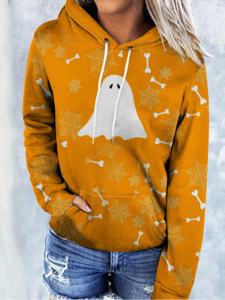 Sweat-shirts Femmes Décontracté Printemps / Automne Toussaint Polyester Sweat-shirt à Capuche Ample Manches Longues Droit Régulier