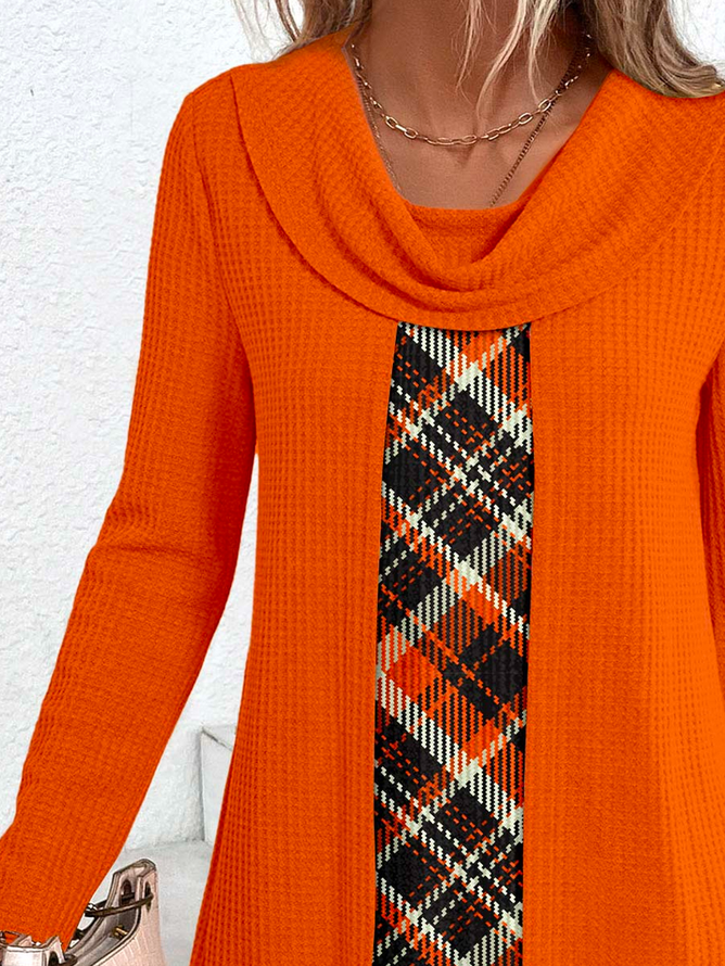Chemisiers1 Décontracté Printemps / Automne Plaid Quotidien Ample Jersey Manches Longues Régulier Droit pour Femmes