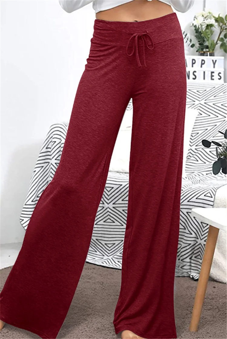 Pantalons Décontracté Plain Printemps / Automne Ample Jersey Pantalons à Jambe Large Long Droit Régulier pour Femmes
