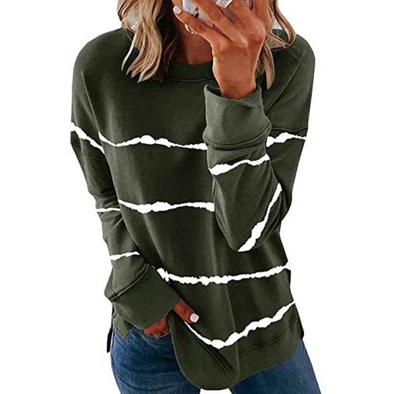 Sweat-shirts Rayé Décontracté Printemps / Automne Polyester Micro-élasticité Ample Manches Longues Droit Régulier pour Femmes