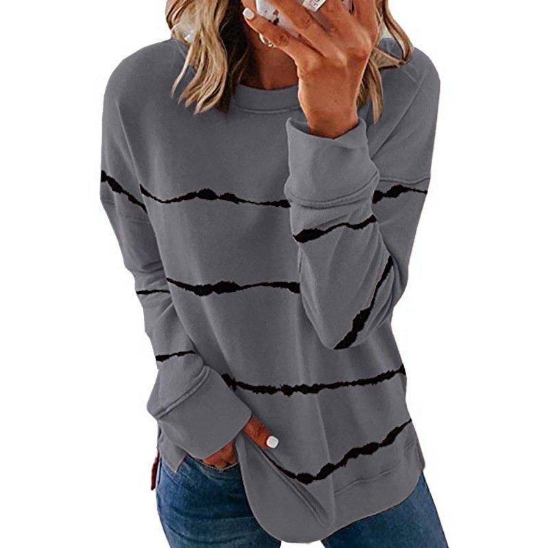 Sweat-shirts Rayé Décontracté Printemps / Automne Polyester Micro-élasticité Ample Manches Longues Droit Régulier pour Femmes