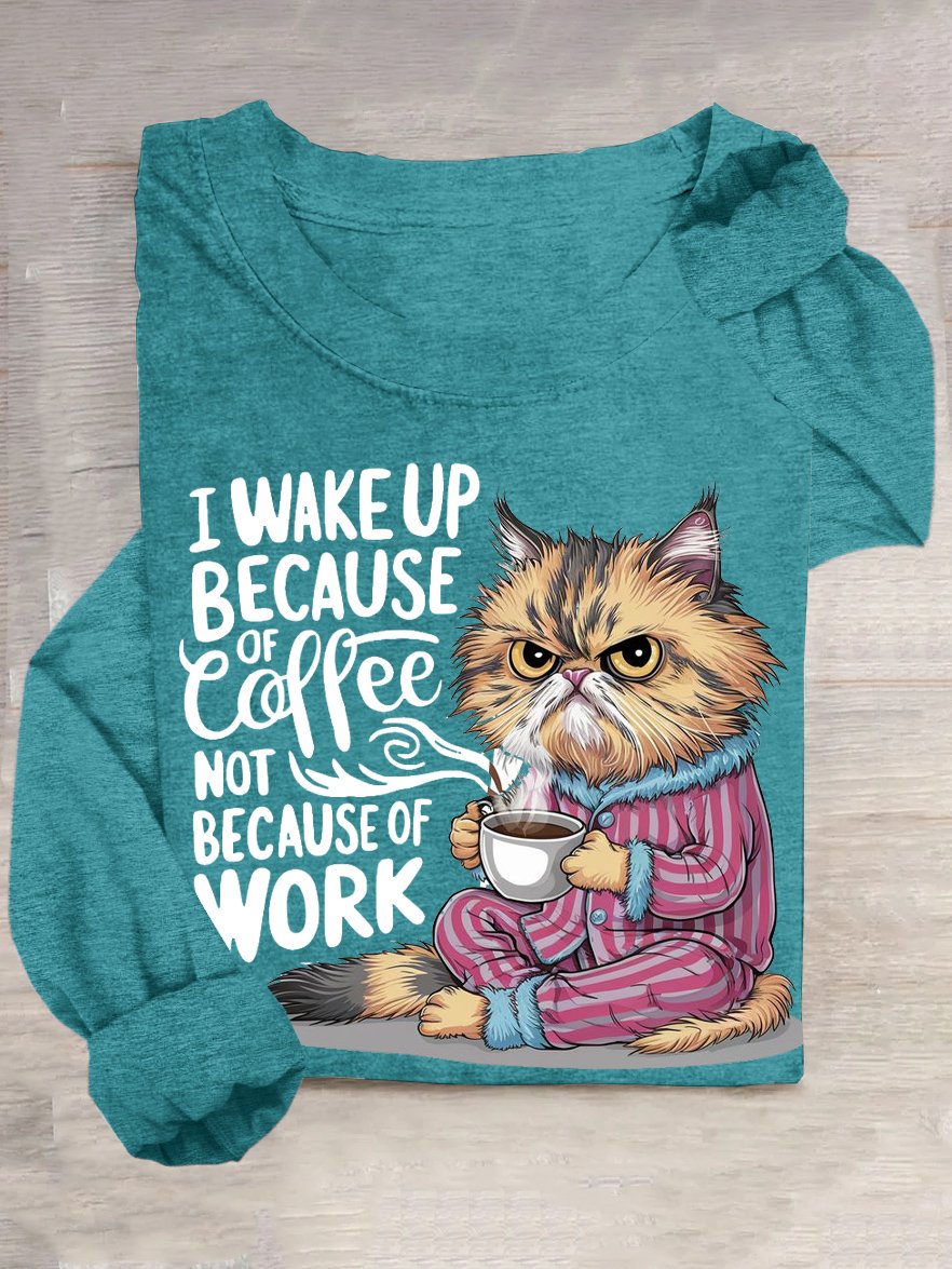 T-shirts Femmes Décontracté Printemps / Automne Chat Quotidien Manches Longues Col Rond en Mélangé de Coton Droit Élasticité moyenne