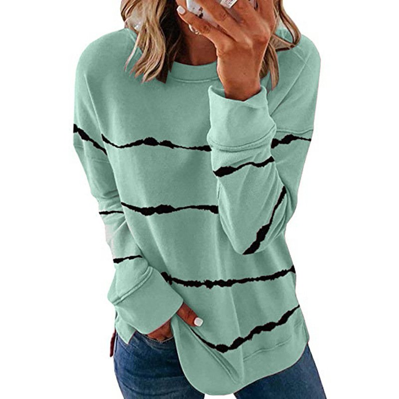 Sweat-shirts Rayé Décontracté Printemps / Automne Polyester Micro-élasticité Ample Manches Longues Droit Régulier pour Femmes