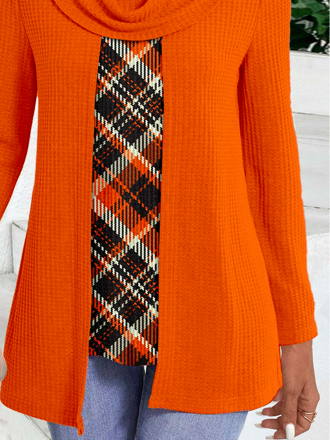 Chemisiers1 Décontracté Printemps / Automne Plaid Quotidien Ample Jersey Manches Longues Régulier Droit pour Femmes