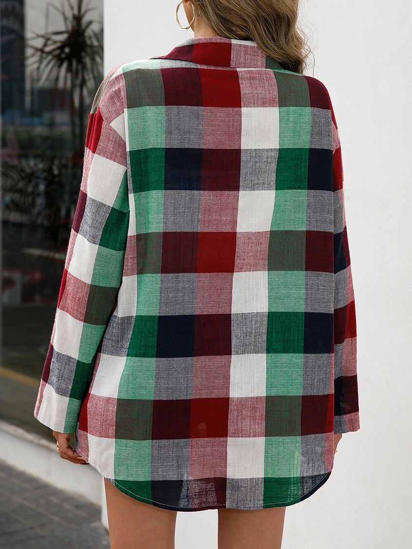Chemises Femmes Décontracté Printemps / Automne Plaid Aucune élasticité Ample Coton Et Lin Régulier Régulier Col de Chemise
