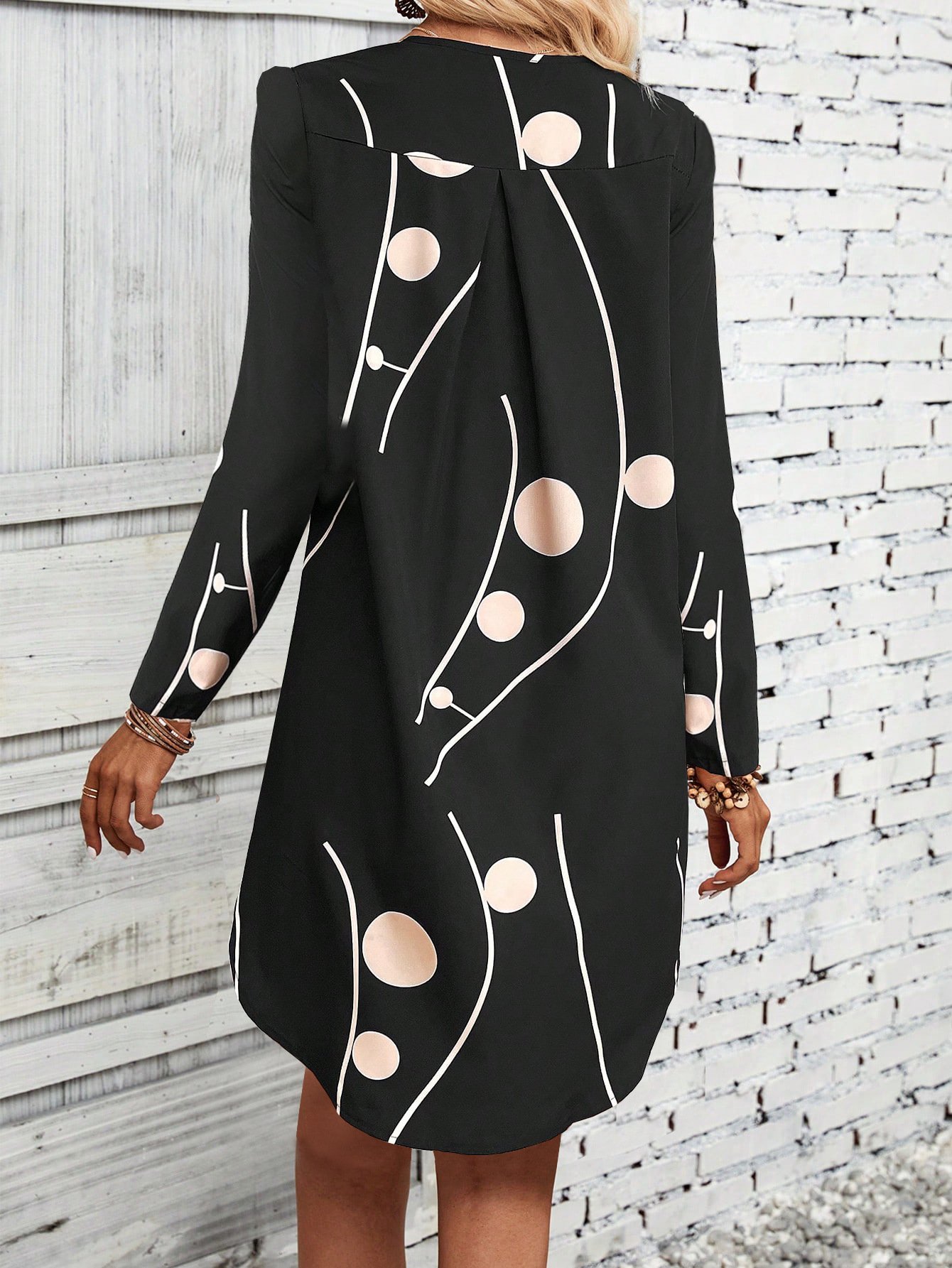 Femmes Pois Polka Noir Col V Confortable Mini Robe Décontracté