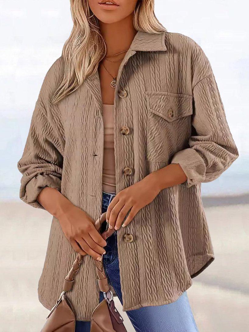 Col de Chemise Manches Longues Régulier Plain Chemise Blouson Blouson Jacquard pour Femmes
